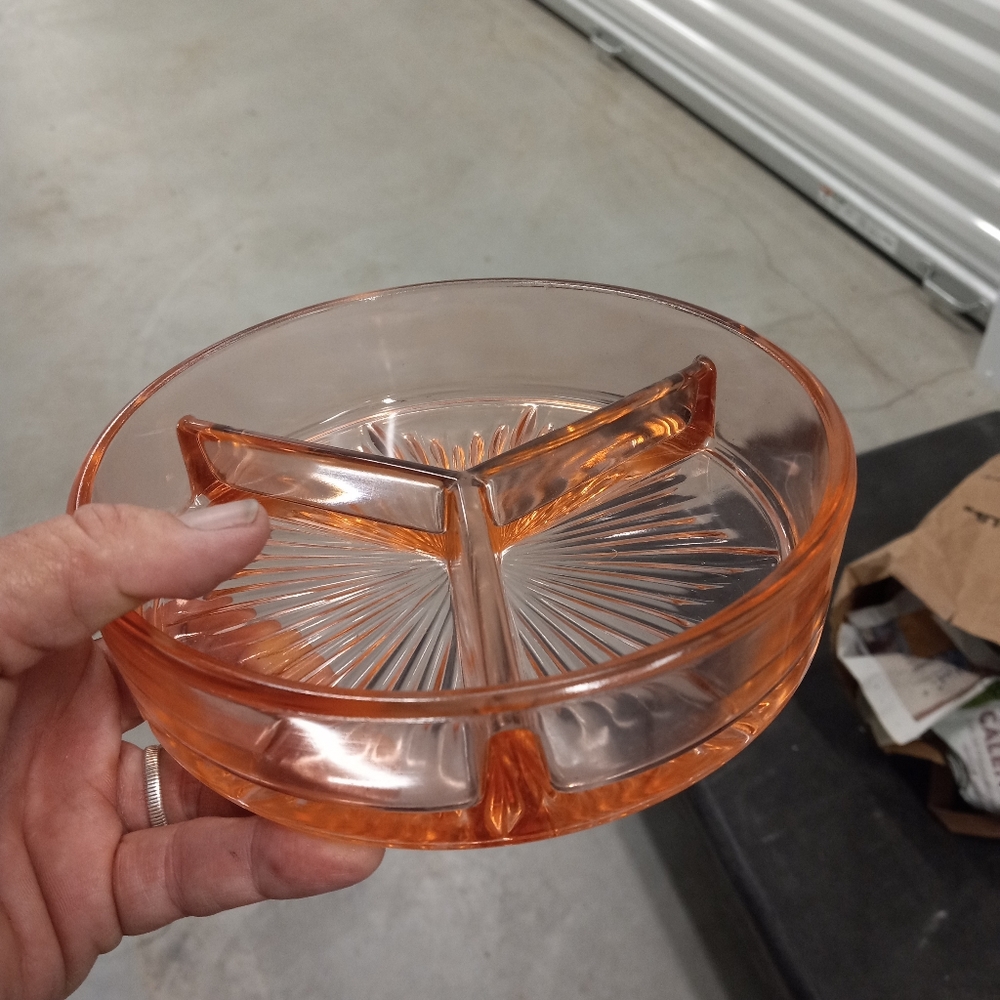 Antique Pink Depression Glass Divided Dish